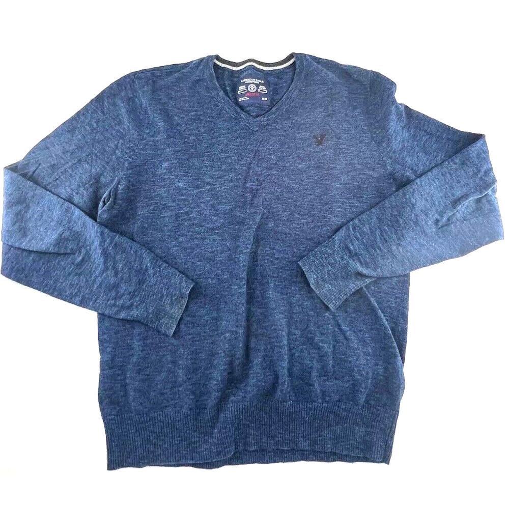American Eagle Sweater Mens Medium Blue V Neck Pullover Work Preppy Athletic Fit